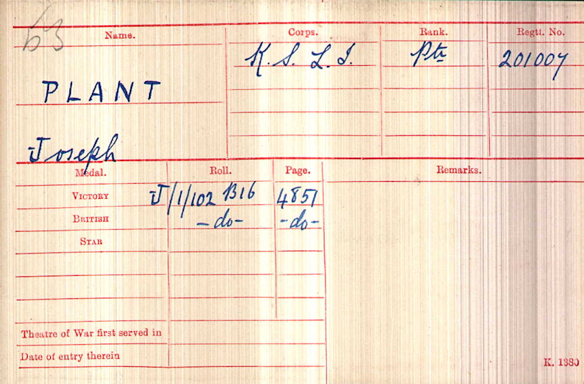 WWI Medal Rolls Index Card